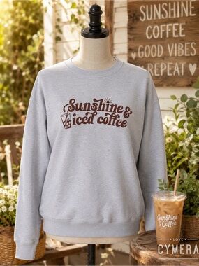Sunshine & Iced Coffee Crewneck Sweatshirt - Heather Blue